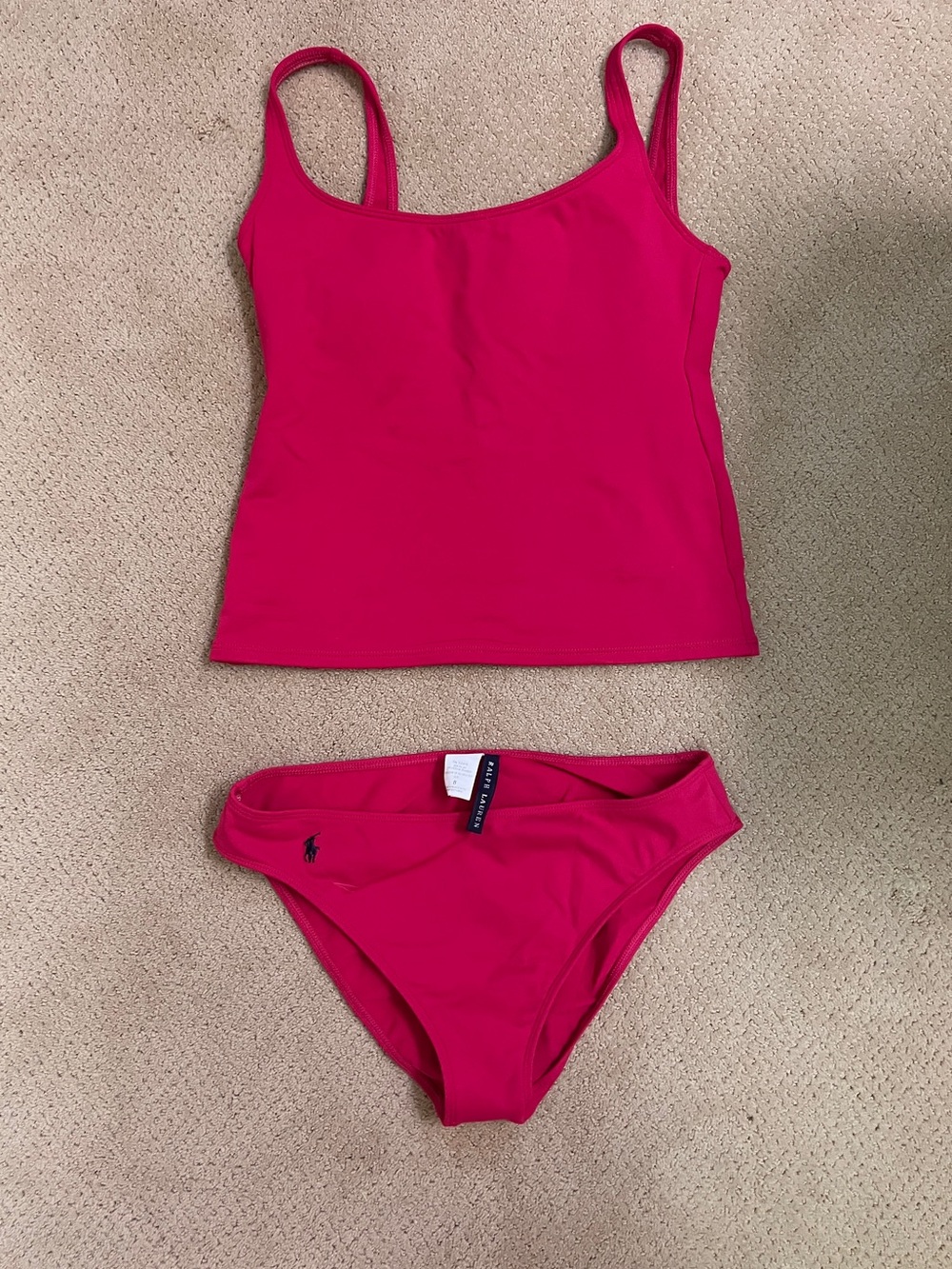 Ralph Lauren Hot Pink Tankini Top with Matching Bikini Bottom